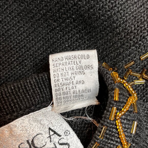 VTG 80/90s Sequin Sweater SZ M Metallic Embroidered Granny Black Paisley Dolman - Picture 13 of 13